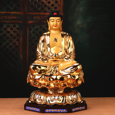 台湾盛凡铜鎏金释迦佛 三宝佛娑婆三圣如来铜佛像
